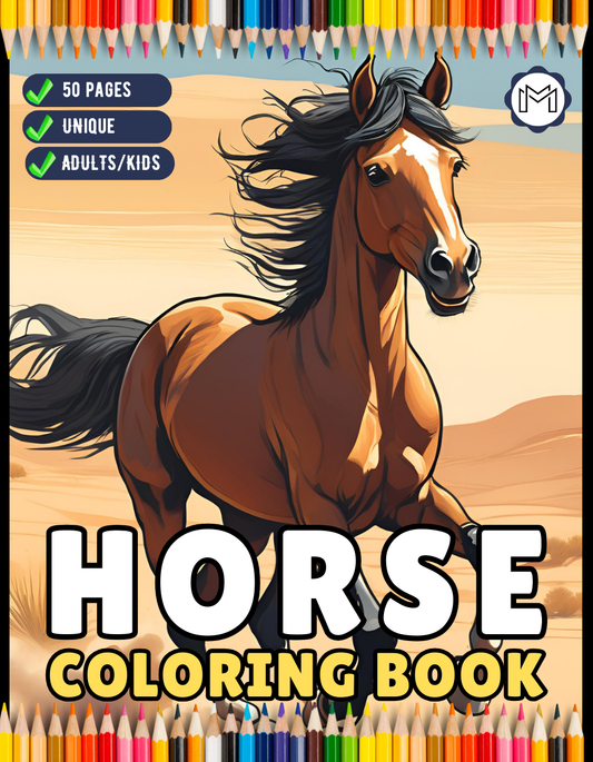 50 Pages Horse Coloring Book Gift for Adults Kids Men Women Kids Boys Girls Teens Cute Horse Animal Coloring Activity Sheets for Farmers