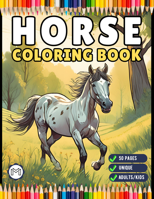 50 Pages Horse Coloring Book Gift for Adults Kids Men Women Kids Boys Girls Teens Cute Horse Animal Coloring Activity Sheets for Farmers