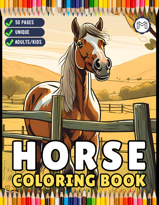 50 Pages Horse Coloring Book Gift for Adults Kids Men Women Kids Boys Girls Teens Easy and Bold Wild Horse Coloring Book Cute Horse Coloring