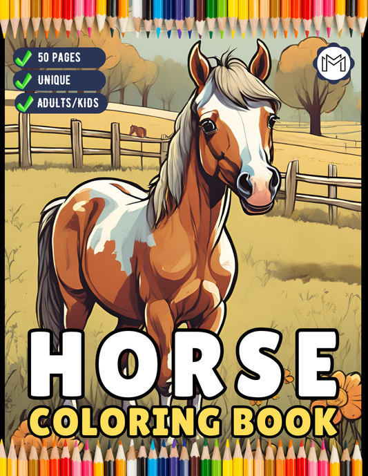 50 Pages Horse Coloring Book Gift for Adults Kids Men Women Kids Boys Girls Teens Easy and Bold Wild Horse Coloring Book Cute Horse Coloring
