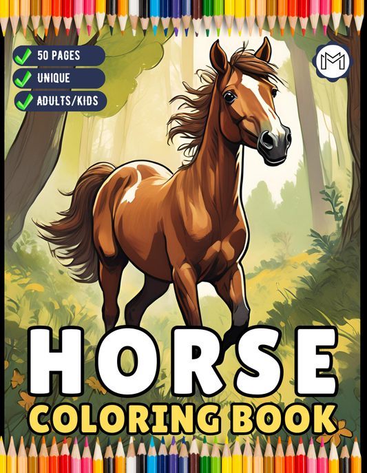 Easy and Bold Wild Horse Coloring Book 50 Pages Horse Coloring Book Gift for Adults Kids Men Women Kids Boys Girls Teens Cute Horse Coloring