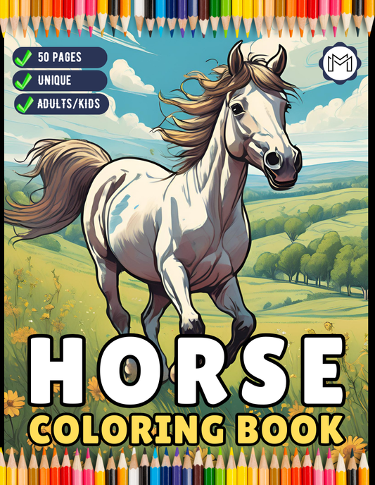 50 Pages Horse Coloring Book Gift for Adults Kids Men Women Kids Boys Girls Teens Cute Horse Animal Coloring Activity Sheets for Farmers