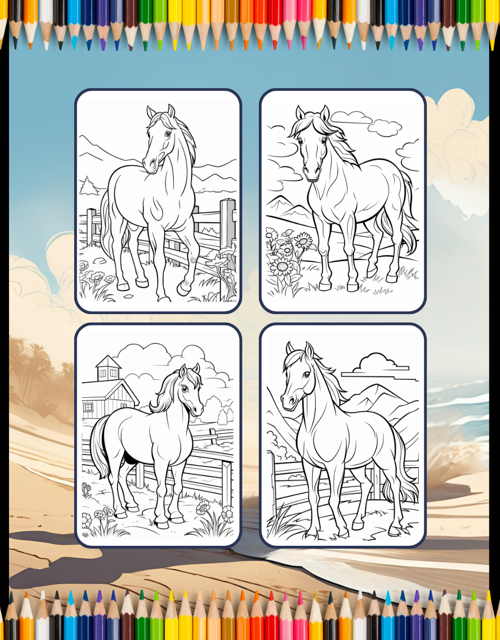 50 Pages Horse Coloring Book Gift for Adults Kids Men Women Kids Boys Girls Teens Cute Horse Animal Coloring Activity Sheets for Farmers