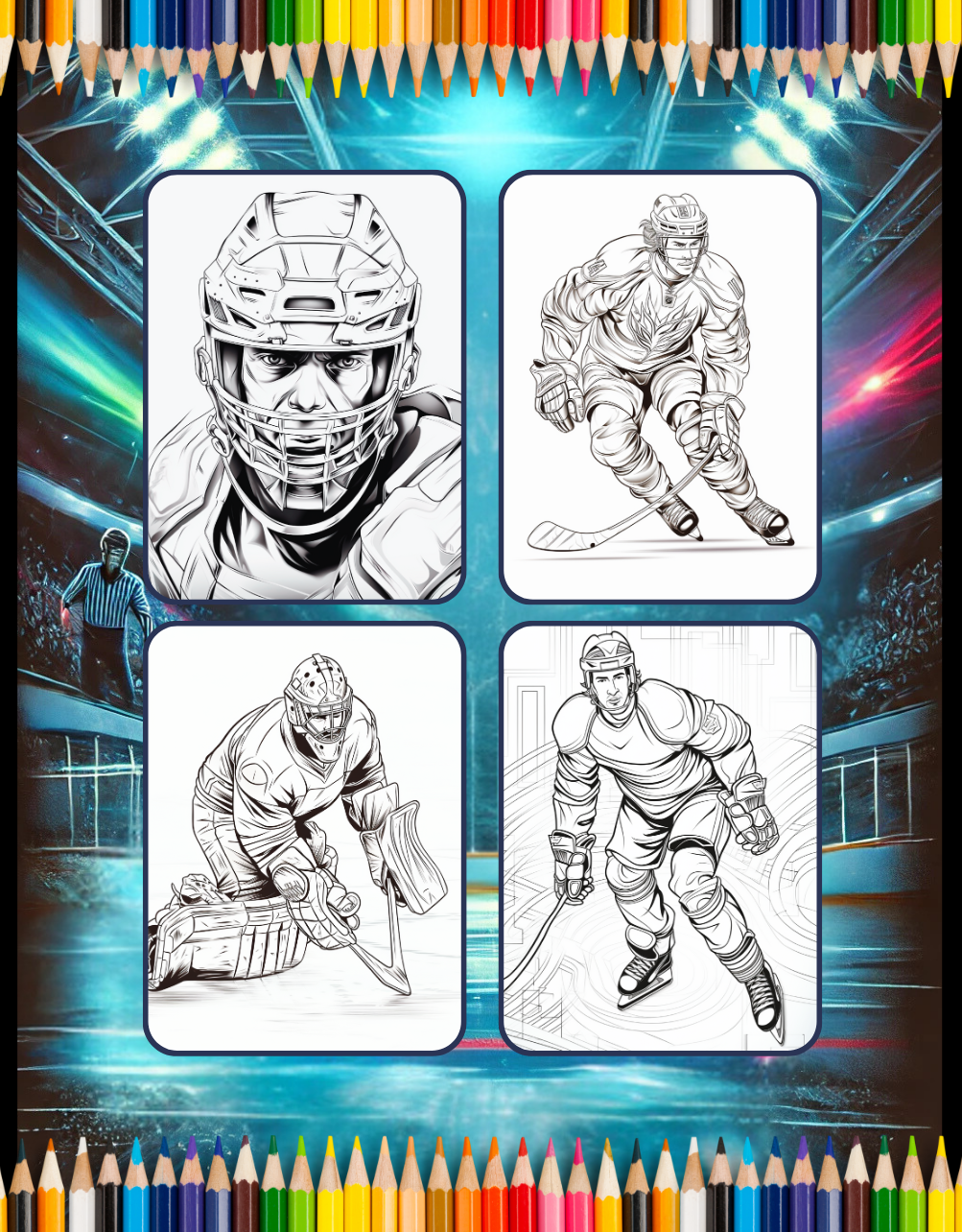 Ice Hockey Coloring Book Gift for Adults Kids Men Women Boys Girls Teens Youth 50 Pages Ice Hockey Player Coloring Sheets for Children