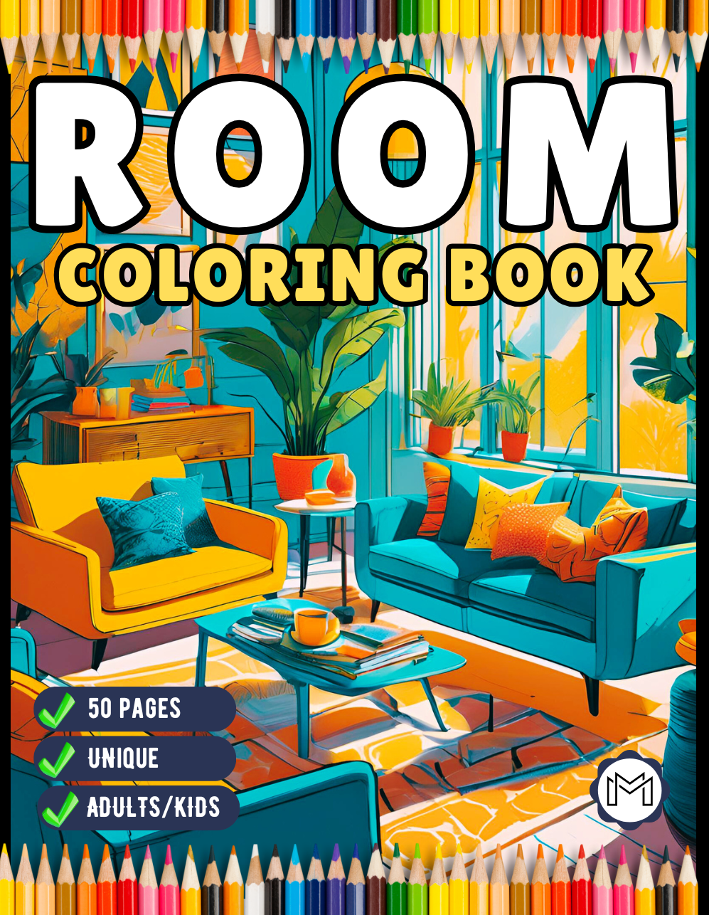 50 Pages Interior Design Cute Cozy Room Coloring Book Birthday Gift for Adults Kids Men Women Boys Girls Stress Relief Relaxation Coloring