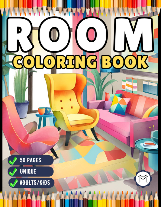50 Pages Interior Design Cute Cozy Room Coloring Book Birthday Gift for Adults Kids Men Women Boys Girls House Home Living Room Coloring