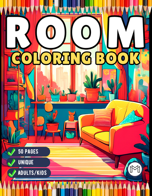 50 Pages Interior Design Cute Cozy Room Coloring Book Birthday Gift for Adults Kids Men Women Boys Girls Teens Stress Relief Relaxation