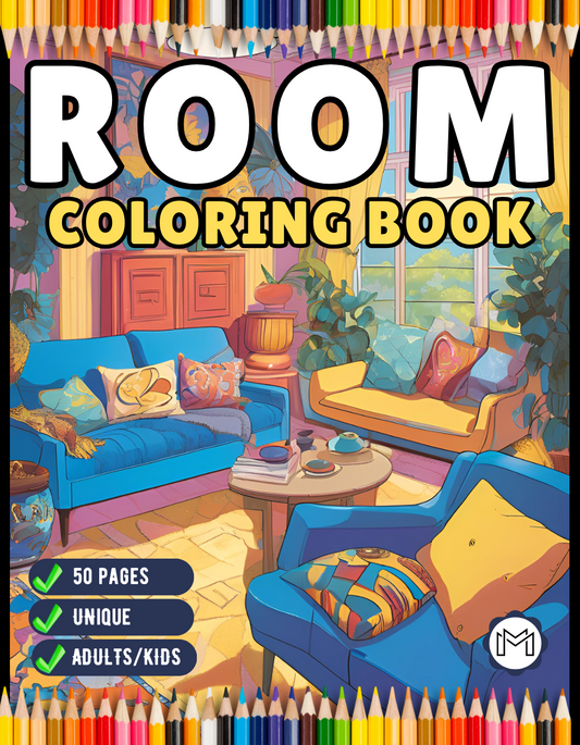 50 Pages Interior Design Cute Cozy Room Coloring Book Birthday Gift for Adults Kids Men Women Boys Girls Teens Stress Relief Relaxation