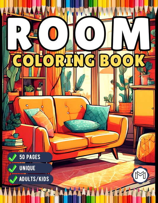 50 Pages Interior Design Cute Cozy Room Coloring Book Birthday Gift for Adults Kids Men Women Boys Girls Teens Stress Relief Relaxation