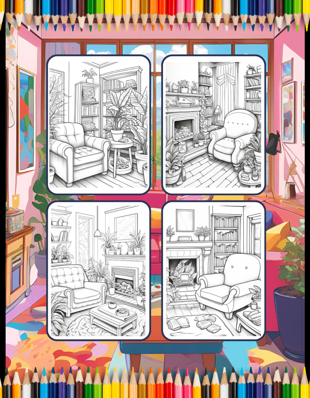 Interior Design Cute Cozy Room Coloring Book Birthday Gift for Adults Kids Men Women Boys Girls Stress Relief Relaxation Coloring Sheets
