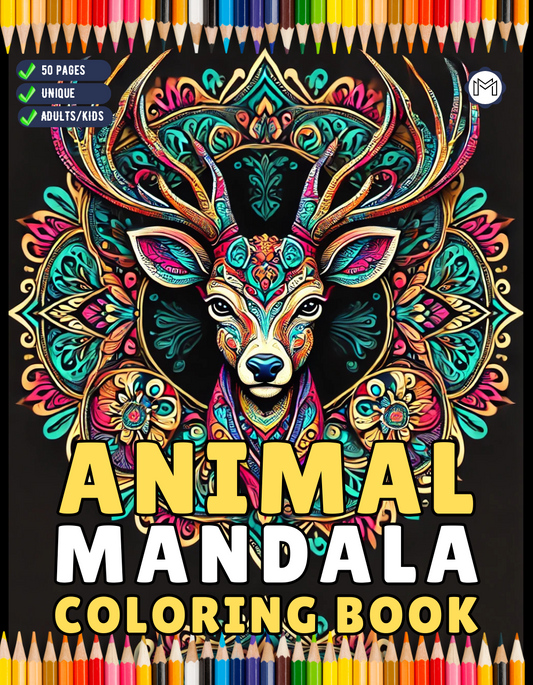 50 Pages Bold and Easy Animal Mandala Coloring Book Gift for Adults Kids Men Women Boys Girls Teens Youth Wild Animal Lover Animal Mandala