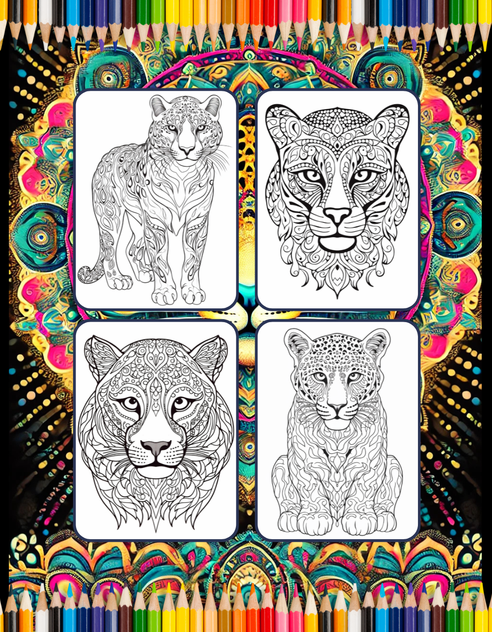 50 Pages Bold and Easy Leopard Animal Mandala Coloring Book Gift for Adults Kids Men Women Boys Girls Teens Youth Leopard Lover Mandala