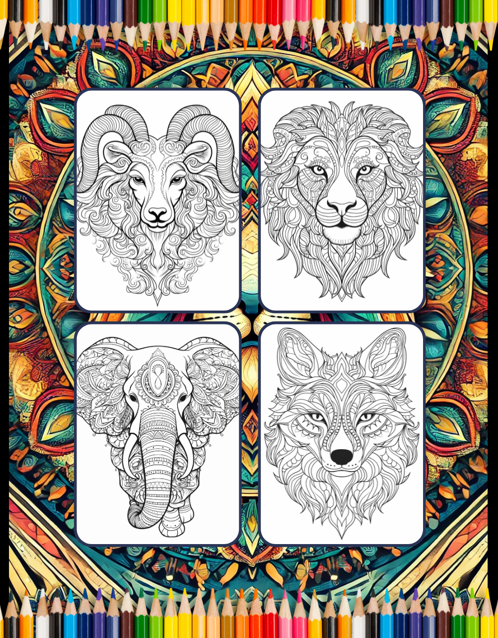 50 Pages Bold and Easy Animal Mandala Coloring Book Gift for Adults Kids Men Women Boys Girls Teens Youth Animal Mandala Coloring Book