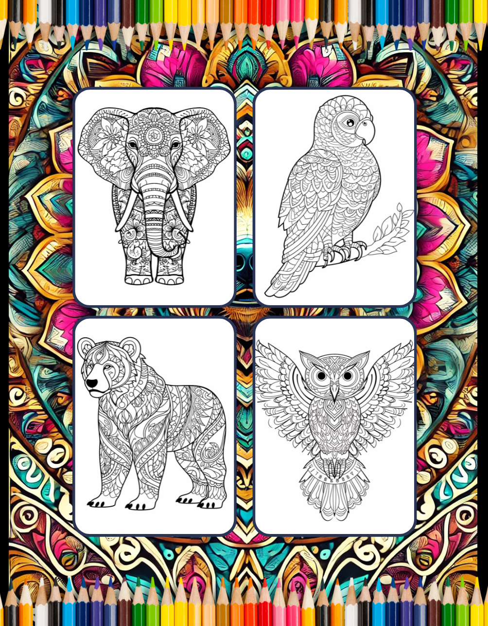 50 Pages Bold and Easy Animal Mandala Coloring Book Gift for Adults Kids Men Women Boys Girls Teens Youth Animal Mandala Coloring Book