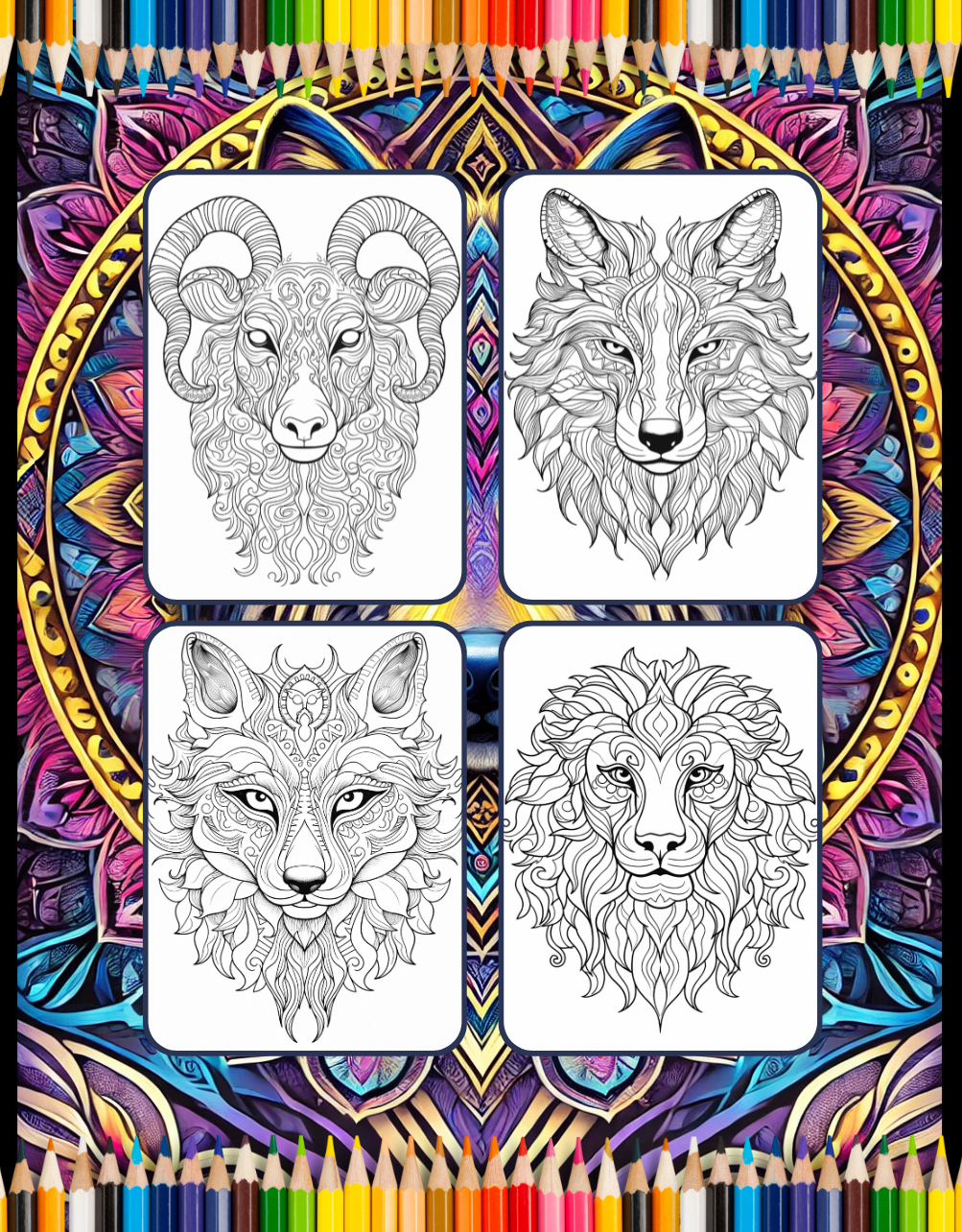 Bold and Easy Animal Mandala Coloring Book Gift for Adults Kids Men Women Boys Girls Teens Youth 50 Pages Animal Mandala Activity Book