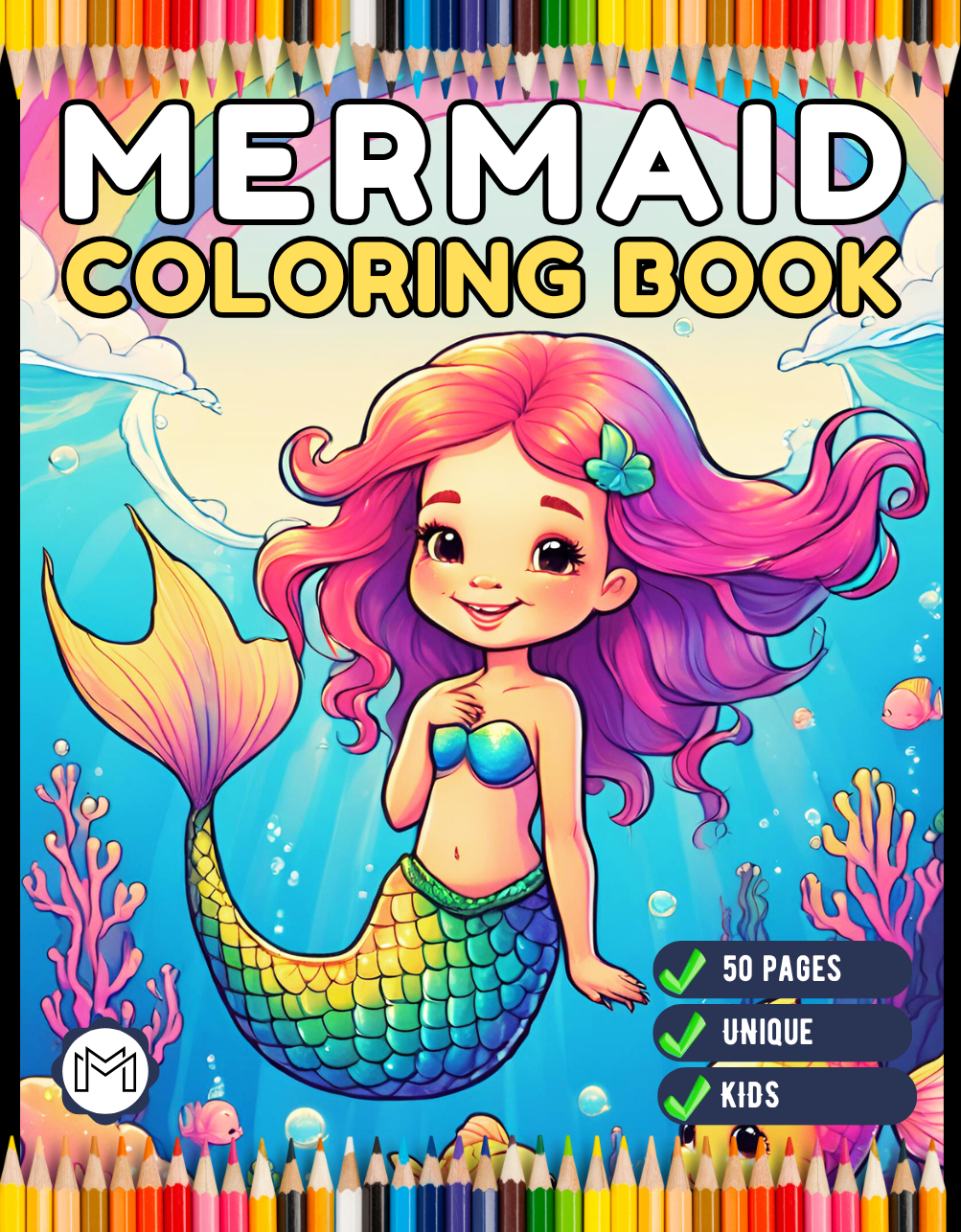 50 Pages Cute Easy Mermaid Coloring Book Gift for Kids Boys Girls Teens Mermaid Sea Creature Coloring Activity Book Adults Kids Relaxation