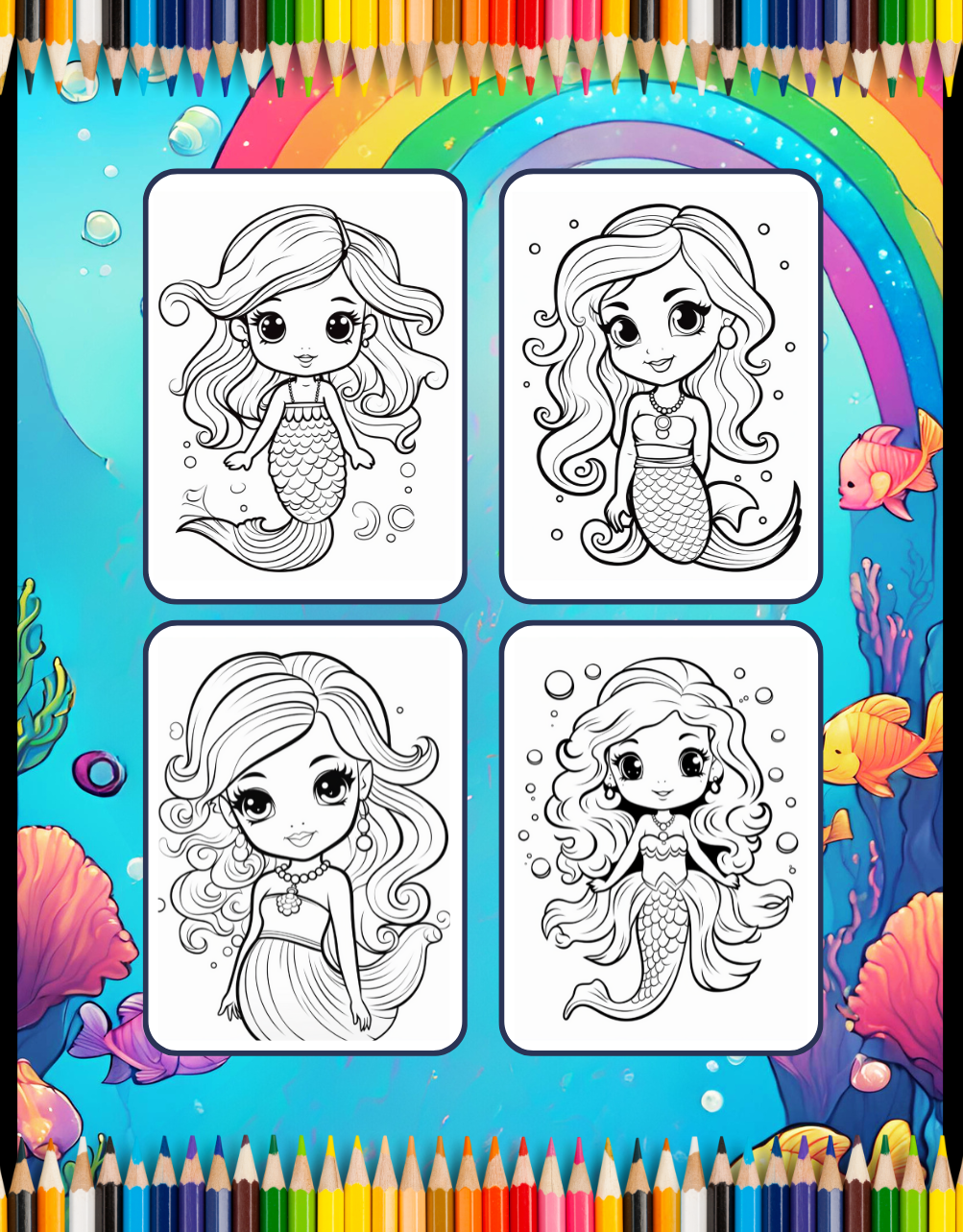 50 Pages Cute Easy Mermaid Coloring Book Gift for Kids Boys Girls Teens Mermaid Sea Creature Coloring Activity Book Adults Kids Relaxation (Copy)