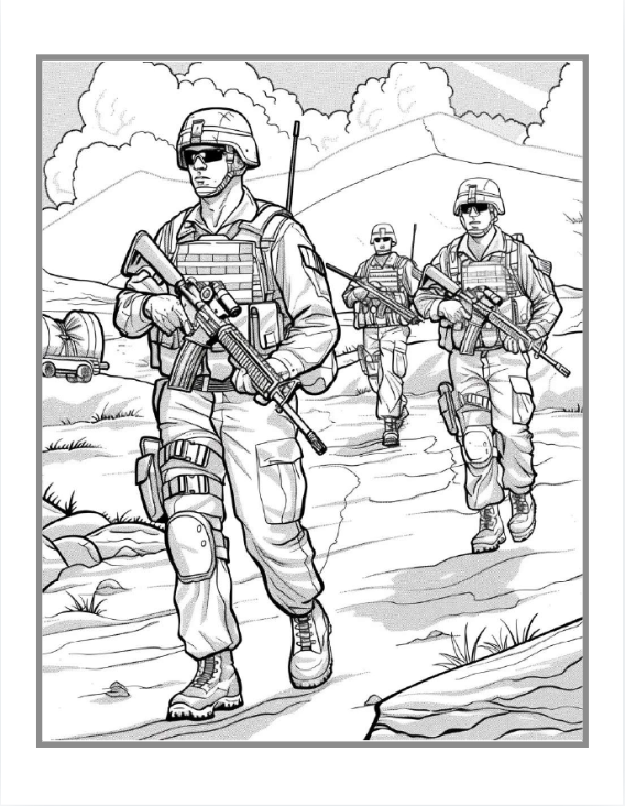 50 Pages Military Army Soldier Coloring Book for Adults Kids Boys Girls Teens Cool Military Warrior War Veteran Land Forces Gift Present