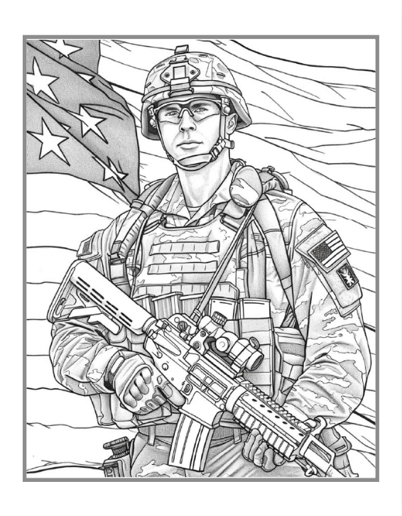 50 Pages Military Army Soldier Coloring Book for Adults Kids Boys Girls Teens Cool Military Warrior War Veteran Land Forces Gift Present