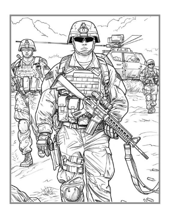 50 Pages Military Army Soldier Coloring Book for Adults Kids Boys Girls Teens Cool Military Warrior War Veteran Land Forces Gift Present