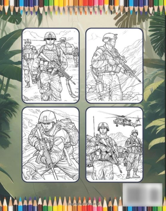 50 Pages Military Army Soldier Coloring Book for Adults Kids Boys Girls Teens Cool Military Warrior War Veteran Land Forces Gift Present