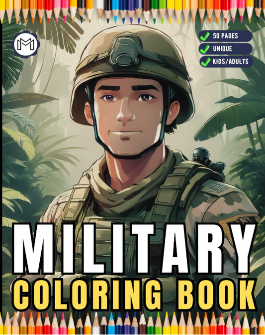 50 Pages Military Army Soldier Coloring Book for Adults Kids Boys Girls Teens Cool Military Warrior War Veteran Land Forces Gift Present