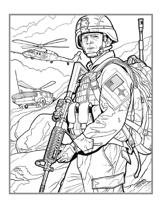 Military Army Soldier Coloring Book for Adults Kids Boys Girls Teens 50 Pages Cool Military Warrior War Veteran Land Forces Gift Present