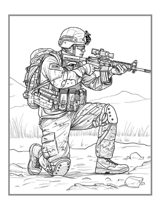 Military Army Soldier Coloring Book for Adults Kids Boys Girls Teens 50 Pages Cool Military Warrior War Veteran Land Forces Gift Present