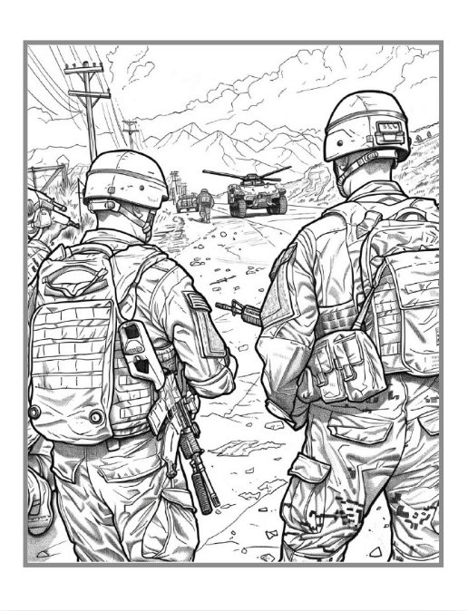 Military Army Soldier Coloring Book for Adults Kids Boys Girls Teens 50 Pages Cool Military Warrior War Veteran Land Forces Gift Present