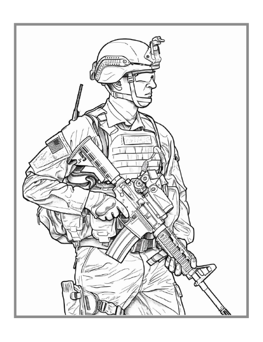 Military Army Soldier Coloring Book for Adults Kids Boys Girls Teens 50 Pages Cool Military Warrior War Veteran Land Forces Gift Present