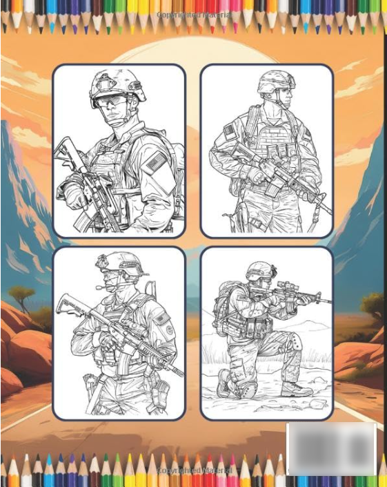 Military Army Soldier Coloring Book for Adults Kids Boys Girls Teens 50 Pages Cool Military Warrior War Veteran Land Forces Gift Present