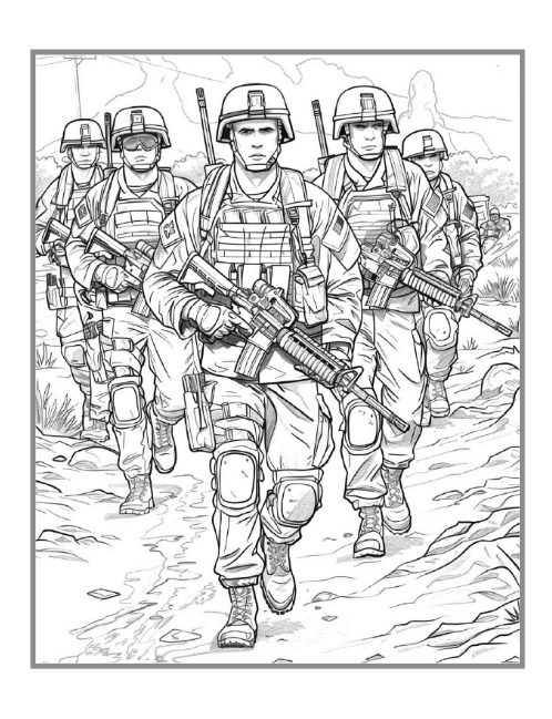 50 Pages Military Army Soldier Coloring Book for Adults Kids Boys Girls Teens Cool Military Warrior War Veteran Land Forces Gift Present