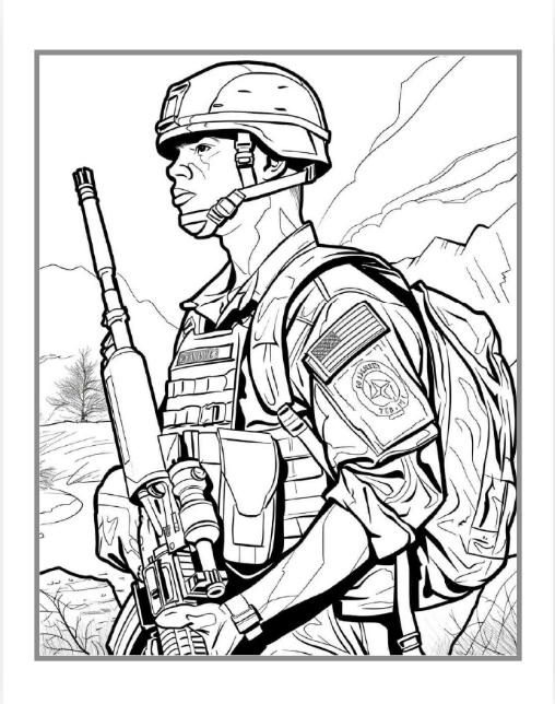 50 Pages Military Army Soldier Coloring Book for Adults Kids Boys Girls Teens Cool Military Warrior War Veteran Land Forces Gift Present