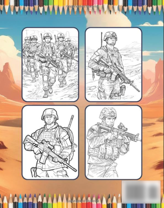 50 Pages Military Army Soldier Coloring Book for Adults Kids Boys Girls Teens Cool Military Warrior War Veteran Land Forces Gift Present