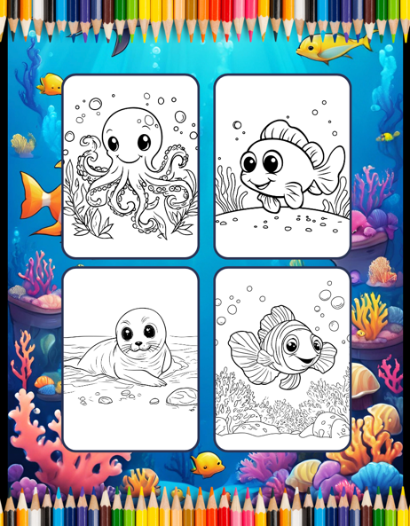 50 Pages Ocean Animals Cute Deep Sea Creatures Fish Coloring Book Gift for Adults Kids Boys Girls Teens Sea Life Fish Easy Coloring Pages