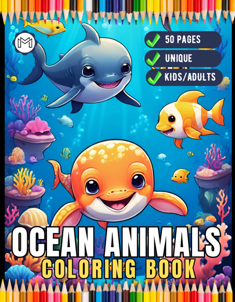 50 Pages Ocean Animals Cute Deep Sea Creatures Fish Coloring Book Gift for Adults Kids Boys Girls Teens Sea Life Fish Easy Coloring Pages