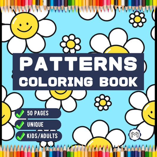 50 Pages Patterns Coloring Book Gift for Adults Men Women Kids Boys Girls Teens Youth Mindful Simple Pattern Shapes Coloring Activity Book