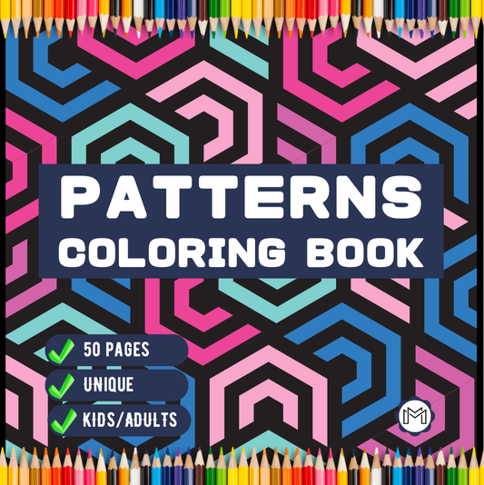 Patterns Coloring Book Gift for Adults Men Women Kids Boys Girls Teens Youth 50 Pages Mindful Simple Pattern Shapes Coloring Activity Book