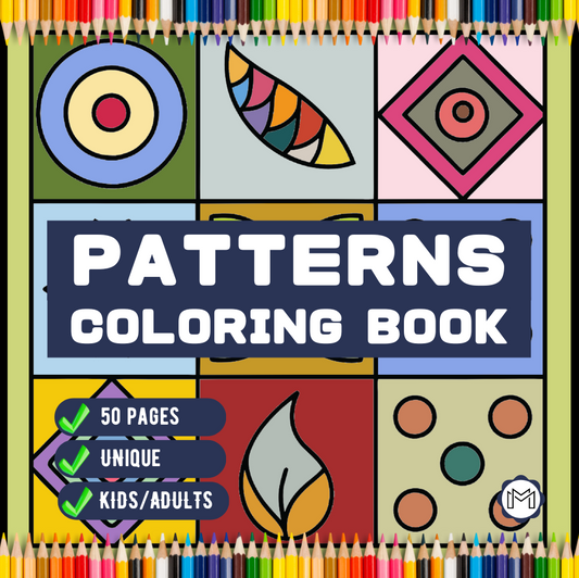 50 Pages Patterns Coloring Book Gift for Adults Men Women Kids Boys Girls Teens Youth Mindful Simple Pattern Shapes Coloring Activity Book