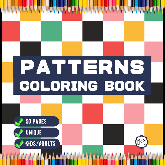 Patterns Coloring Book Gift for Adults Men Women Kids Boys Girls Teens Youth 50 Pages Mindful Simple Pattern Shapes Coloring Activity Book