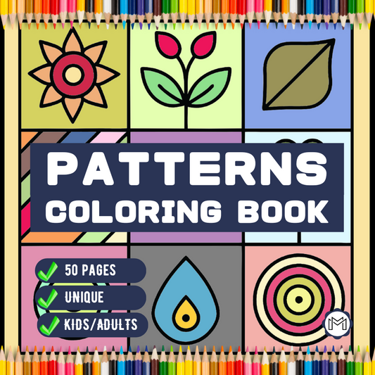 50 Pages Patterns Coloring Book Gift for Adults Men Women Kids Boys Girls Teens Youth Mindful Simple Pattern Shapes Coloring Activity Book