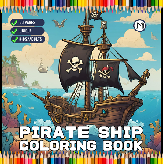 50 Pages Pirate Ship Boat Coloring Book Gift for Adults Kids Men Women Boys Girls Teens Youth Bold Easy Boat Coloring Sheets for Children