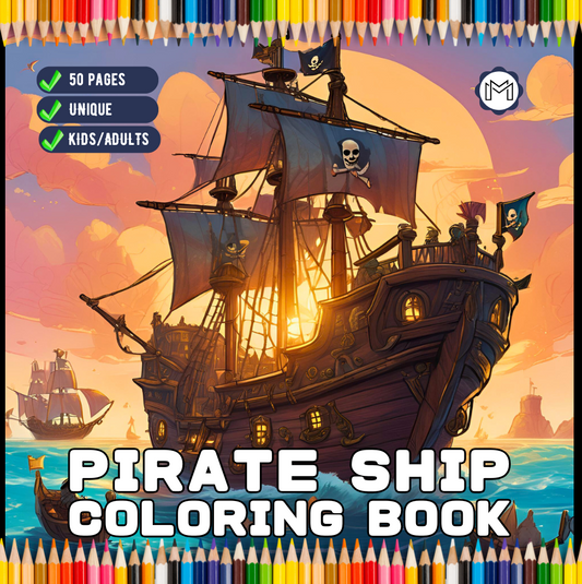 Pirate Ship Boat Coloring Book Gift for Adults Kids Men Women Boys Girls Teens Youth 50 Pages Bold Easy Boat Coloring Sheets for Children