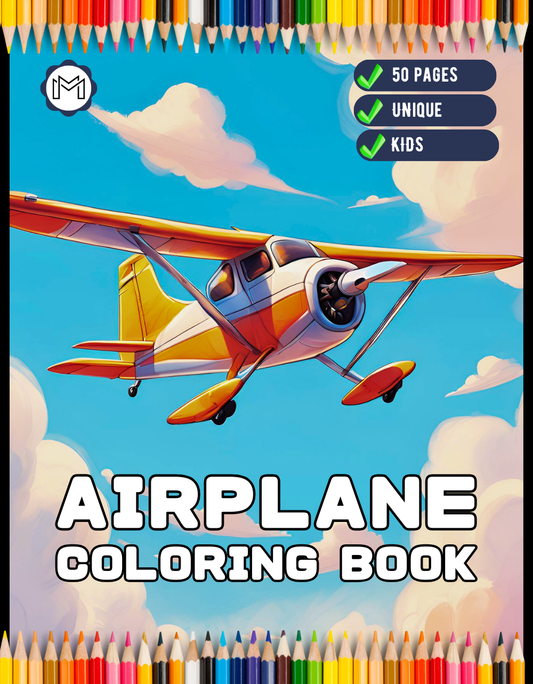 50 Pages Cute Airplane Coloring Book Gift for Kids Boys Girls Teens Youth Plane Coloring Pages for Children Aircraft Lover Coloring Activity