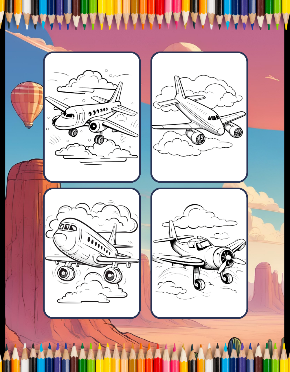 50 Pages Cute Airplane Coloring Book Gift for Kids Boys Girls Teens Youth Flying Airplane Aviation Fan Coloring Book Plane Coloring Pages