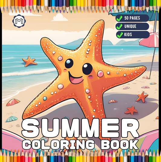50 Pages Kawaii Summer Coloring Book Gift for Kids Boys Girls Teens Youth Bold and Easy Summer Coloring Sheets Cute Fun Summer Coloring Book