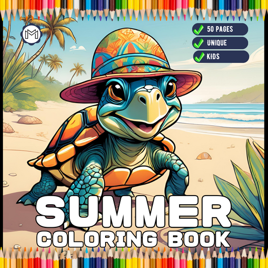 50 Pages Kawaii Summer Coloring Book Gift for Kids Boys Girls Teens Youth Stress Relief Relaxation Summer Vacation Coloring Pages
