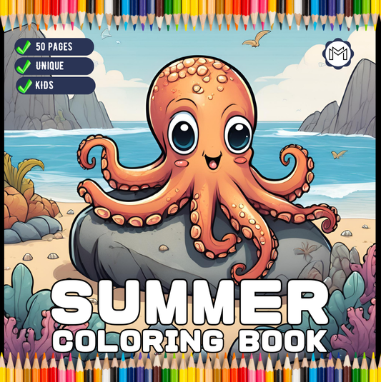 50 Pages Kawaii Summer Coloring Book Gift for Kids Boys Girls Teens Youth Bold and Easy Summer Coloring Sheets Cute Summer Lover Coloring