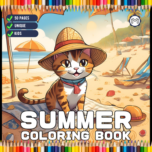 50 Pages Kawaii Summer Coloring Book Gift for Kids Boys Girls Teens Youth Bold and Easy Summer Coloring Sheets Fun Summer Lover Coloring
