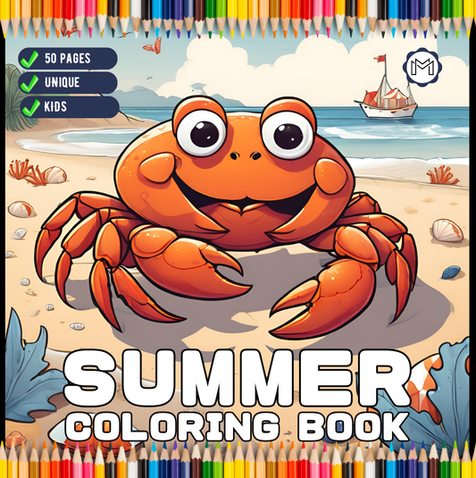 50 Pages Kawaii Summer Coloring Book Gift for Kids Boys Girls Teens Youth Bold and Easy Summer Coloring Sheets Stress Relief Relaxation